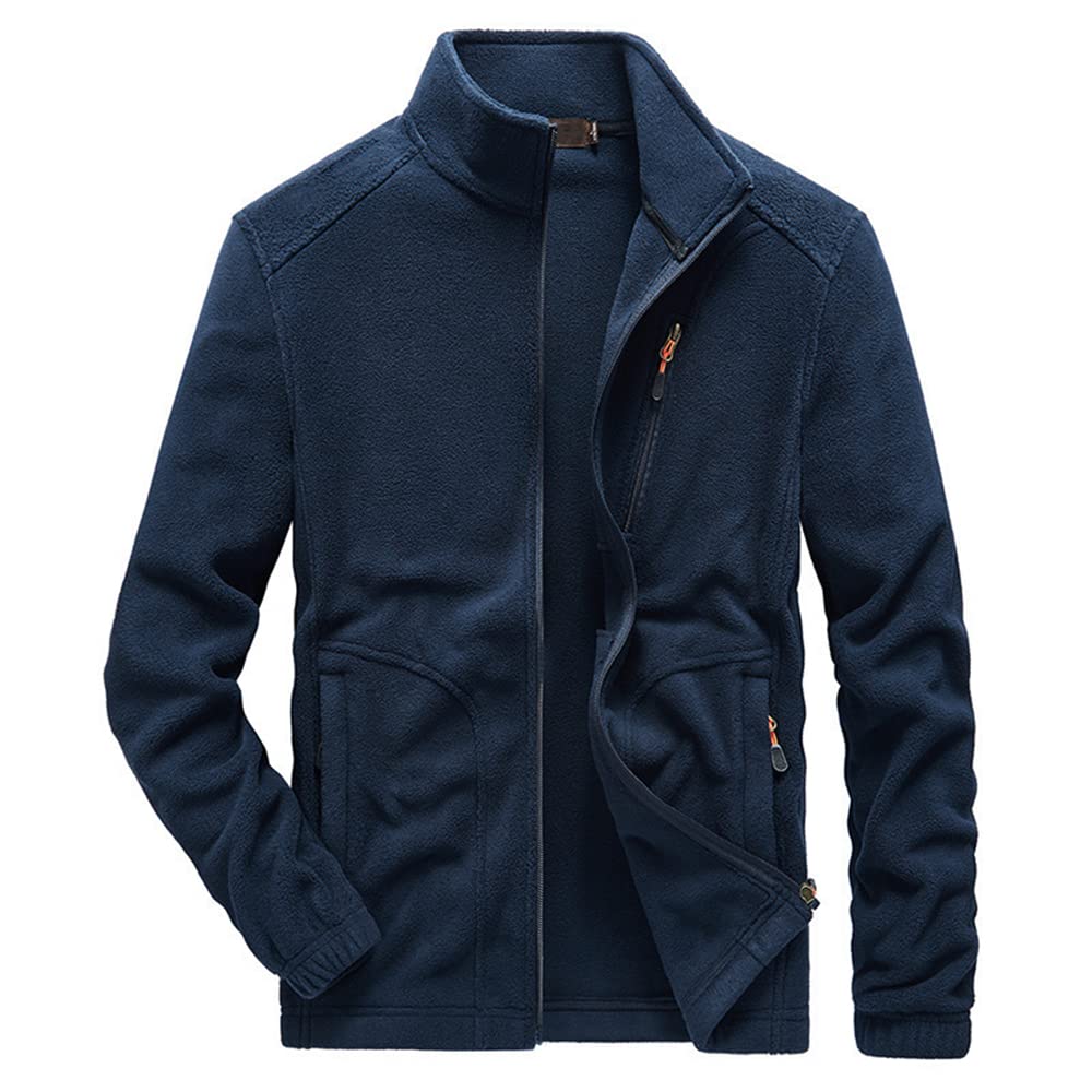 Men'S Fleece Jacket Stand-Up Collar Classic Solid Color Pocket